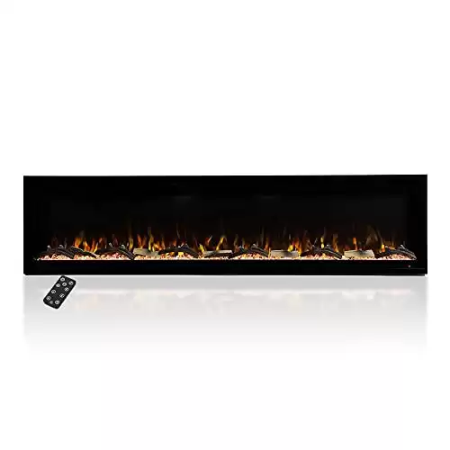 Modern 72 Inch Electric Fireplace - Recessed in-Wall and Wall-Mount