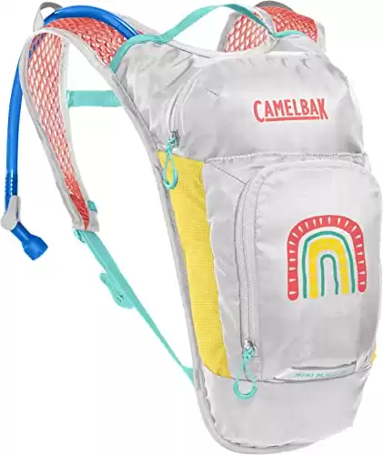 CamelBak Mini M.U.L.E. Kids Hydration Backpack for Hiking and Biking - 50oz, Grey/Rainbow