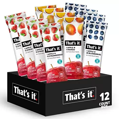 That's it. Variety Pack 100% Natural Real Fruit Bar, Best High Fiber Vegan, Gluten Free Healthy Snack, Paleo for Children & Adults, Non GMO No Added Sugar, No Preservatives Energy Food (12 Pa...