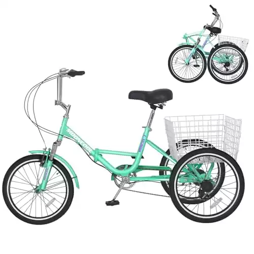 LILYPELLE Adult Folding Tricycles, 7 Speed Folding Adult Trikes, 20/24/26 inch 3 Wheels Bikes with Low Step-Through, Large Basket, Foldable Tricycle for Adults, Women, Men, Seniors
