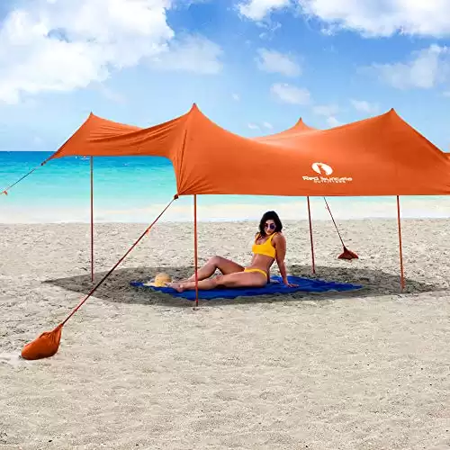 Red Suricata Family Beach Tent & Beach Canopy, UPF50 Sun Beach Shade, Sunshade with 4 Aluminum Poles, 4 Pole Anchors & Sand Shovel, Medium & Portable Sun Shelter Tarp (Medium, Orange)